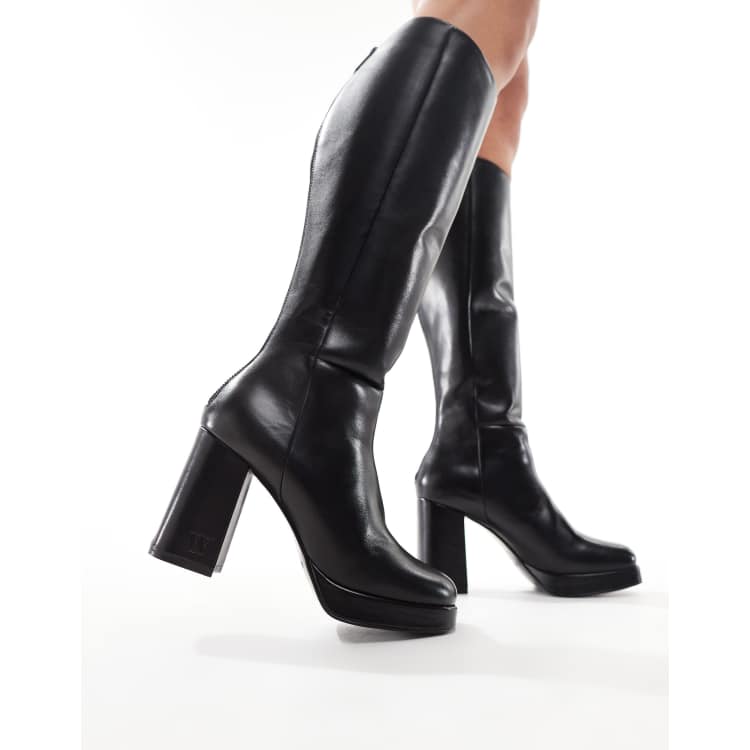 Walk London Poppy tall boots in black leather | ASOS