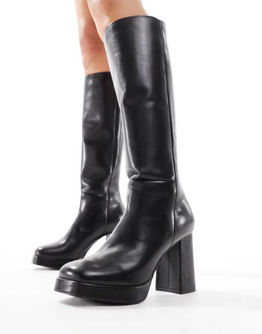 Walk London Poppy tall boots in black leather | ASOS