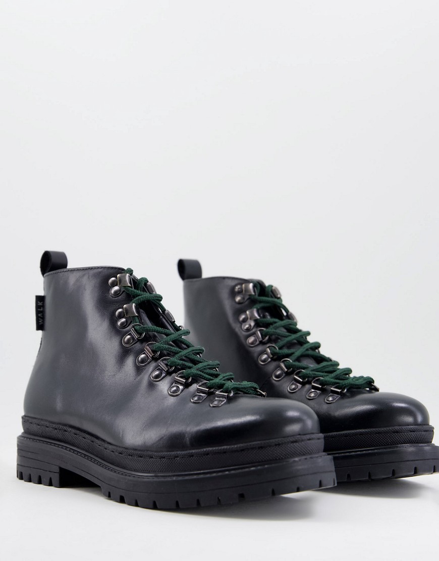 Walk London premium hiker boots in black leather