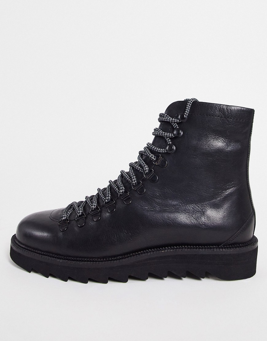 Walk London premium shark hiker boots in black leather