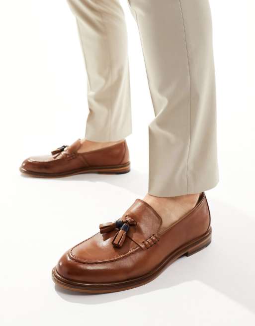  Walk London – Putney – Bruna loafers i läder med tofs