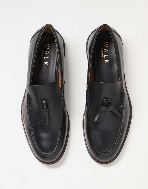 Walk London Putney tassel loafers in black leather with natural soles, 5 of 5