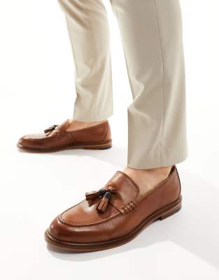 Walk London Putney Tassel Loafers In Tan Leather-brown