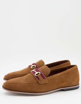 Walk London Raphael bar loafers in tan suede-Neutral