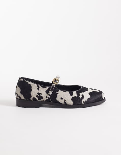 Walk London Rhea ballerina flats in cow print - view 1