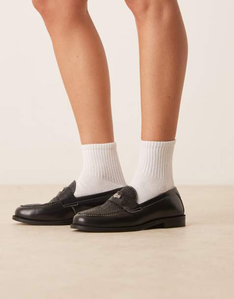 Walk London Rhea Croc penny loafers in black - view 1