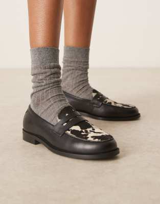 Walk London - Rhea - Loafer mit Kuhfleckenmuster und Steg-Detail-Bunt
