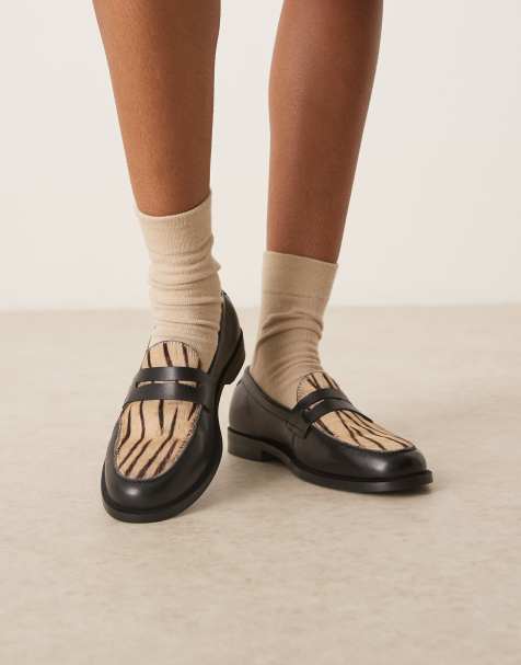 Walk London Rhea saddle loafers in zebra print - view 1