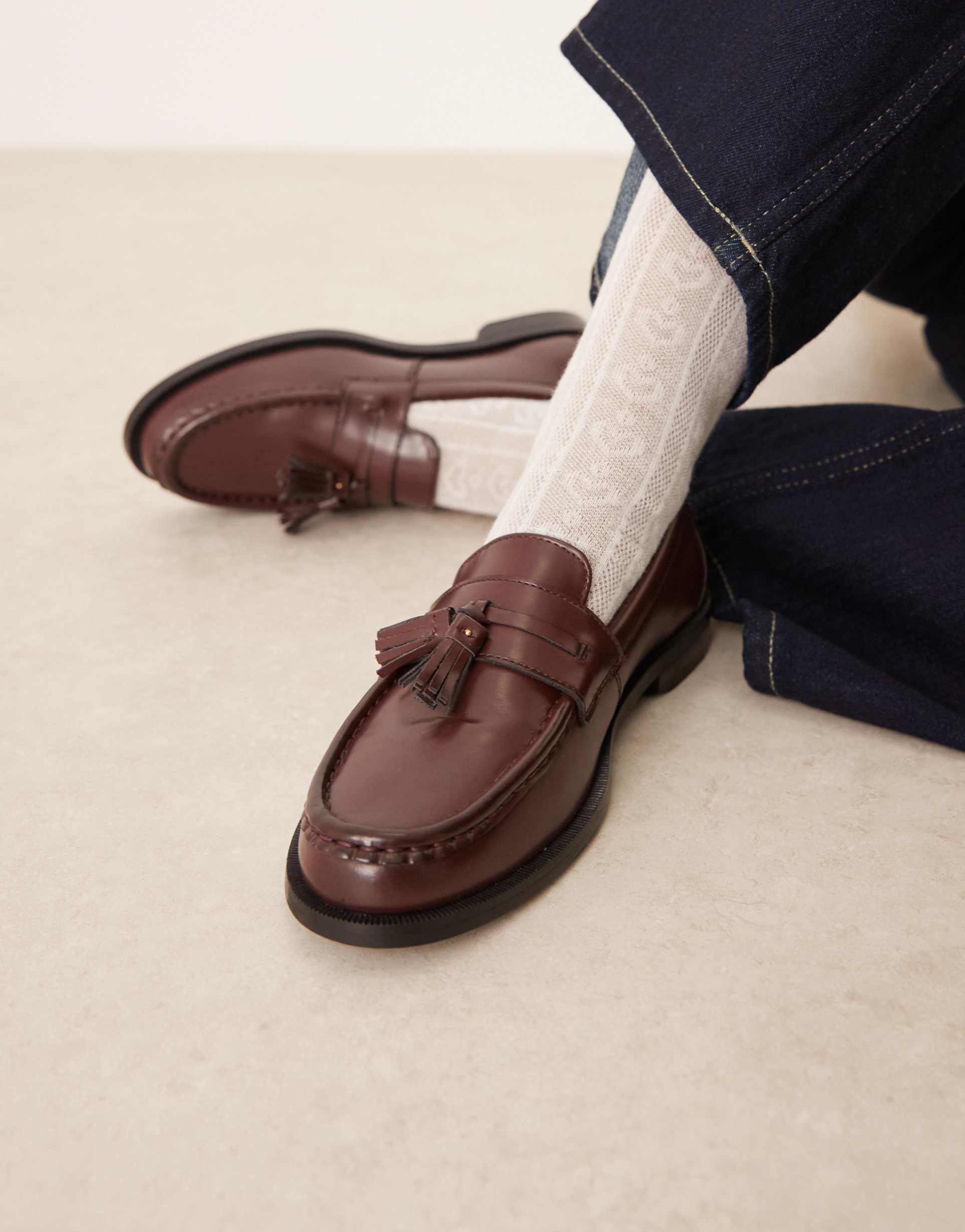 walk london rhea tassel loafers in cherry liqueur