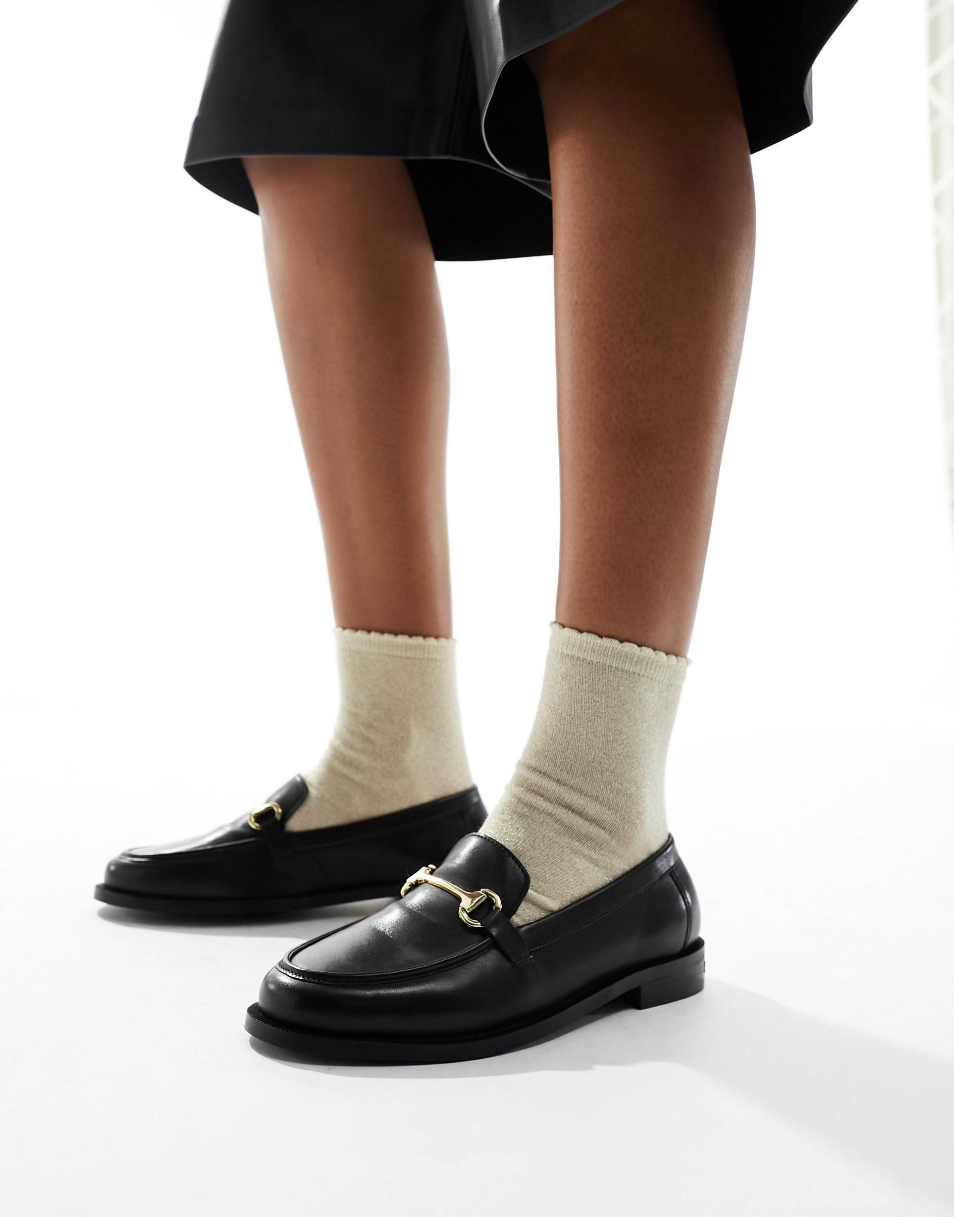 walk london rhea trim loafers in black leather