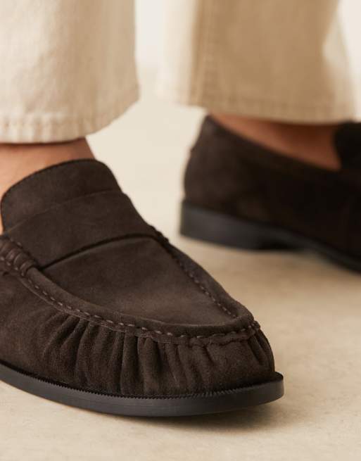 Walk London – Riva – Bruna loafers i mocka med rysch, 2 av 4