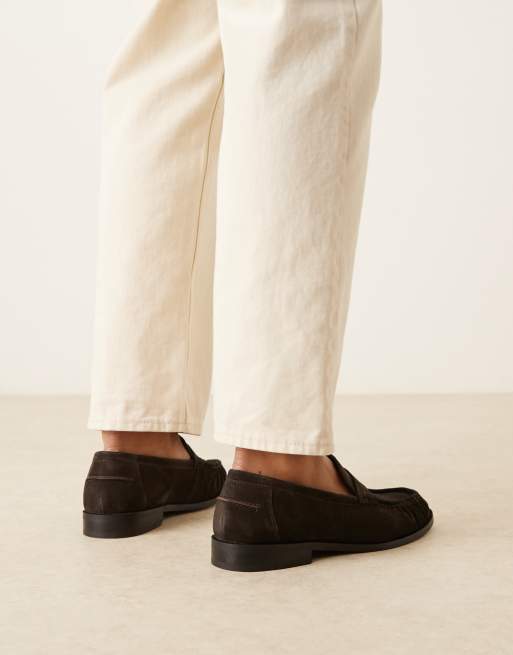 Walk London – Riva – Bruna loafers i mocka med rysch, 3 av 4