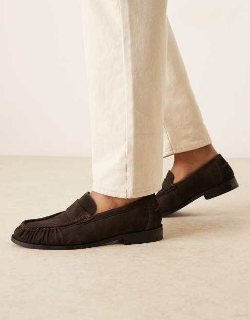 Walk London – Riva – Bruna loafers i mocka med rysch, 4 av 4