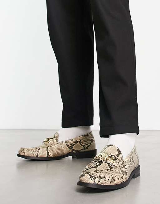 Walk London Riva chain loafers in beige snake leather , 4 of 4
