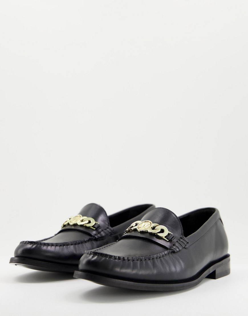 Walk London Riva Chain Loafers In Black Leather