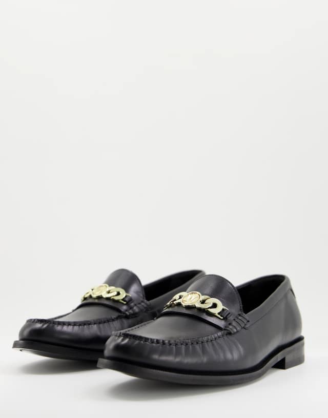 Walk London Riva chain loafers in black leather