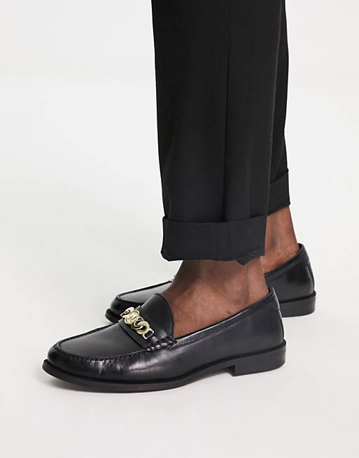 Walk London Riva chain loafers in black leather 