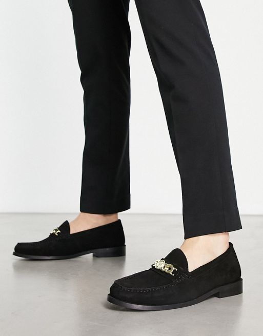 Walk London Riva chain loafers in black suede | ASOS