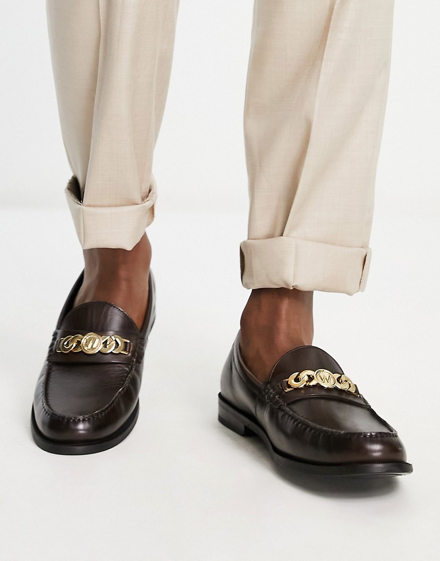 Walk London Riva Chain Loafers In Brown Leather
