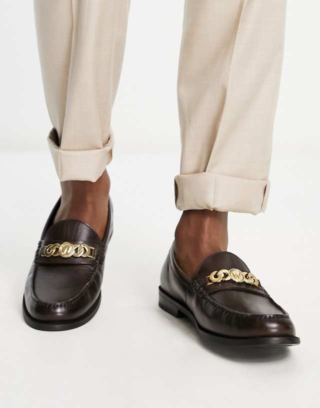 Walk London riva chain loafers in brown leather