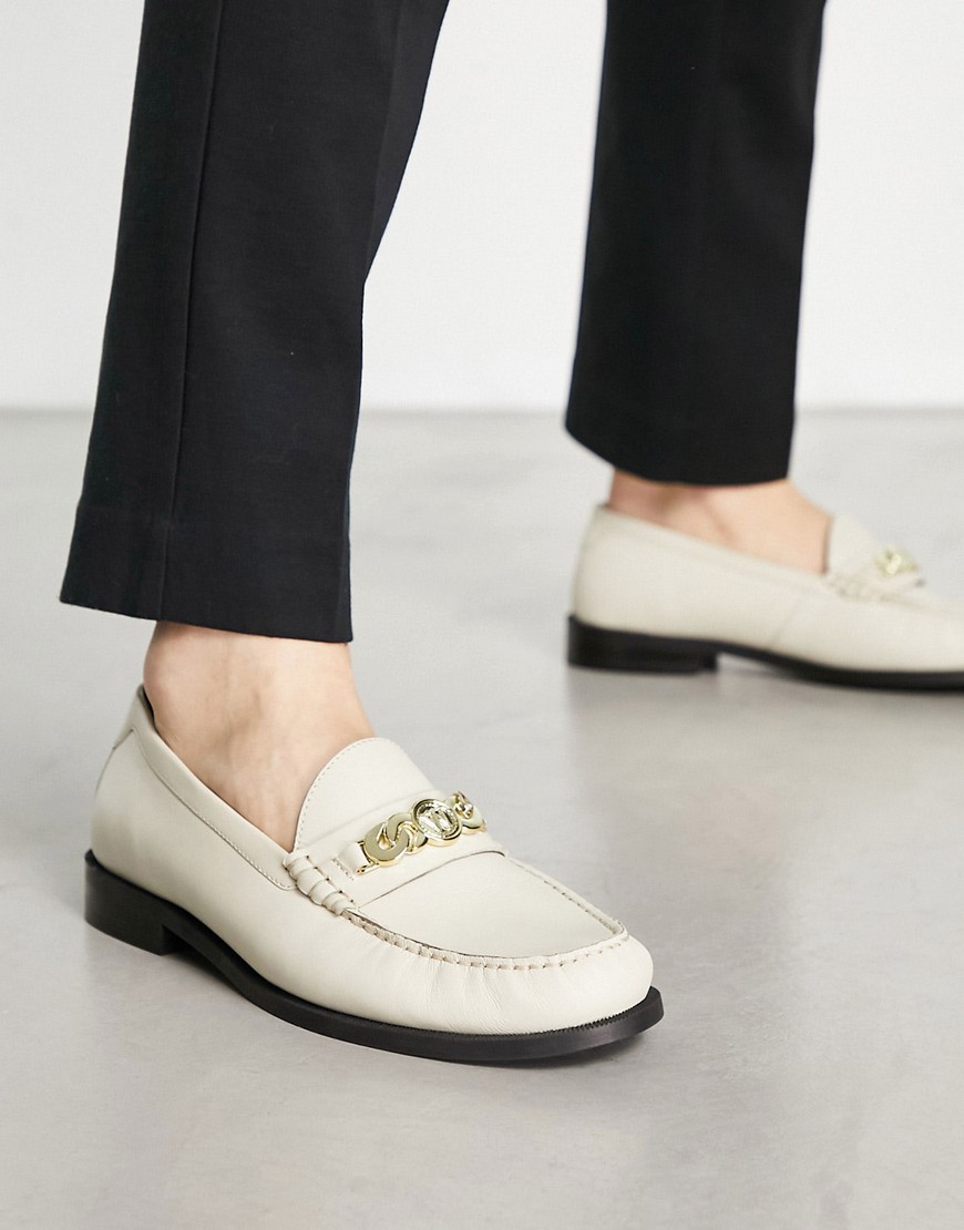 Walk London Riva Chain Loafers In White Leather
