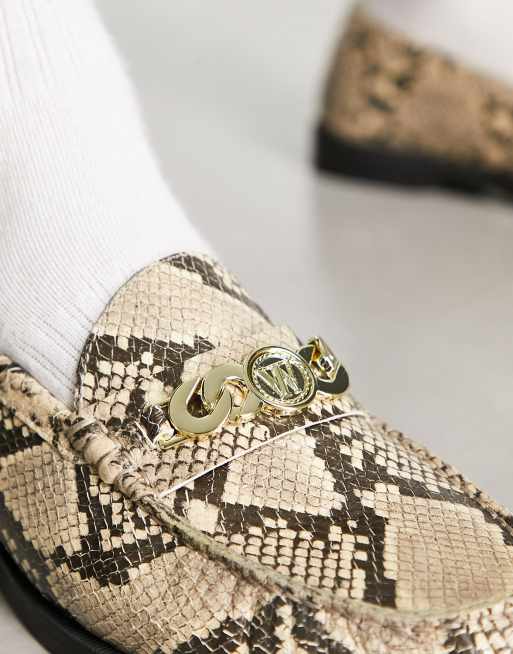 Walk London - Riva - Mocassini in pelle beige pitonata con catenina , 2 di 4
