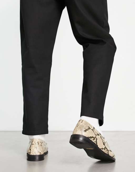 Walk London - Riva - Mocassini in pelle beige pitonata con catenina , 3 di 4