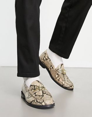 Walk London Riva chain loafers in beige snake leather  - ASOS Price Checker