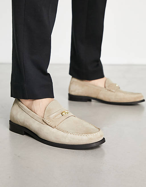 Walk London Riva penny loafers in beige suede | ASOS