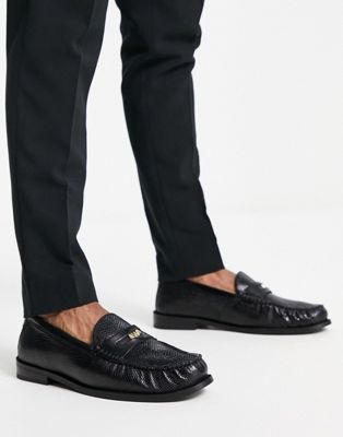 Walk London riva penny loafers in black snake leather