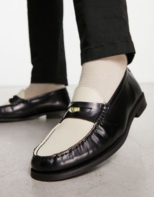 Walk London Riva penny loafers in black white leather