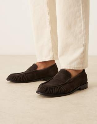 Walk London Riva Ruched Loafers In Brown