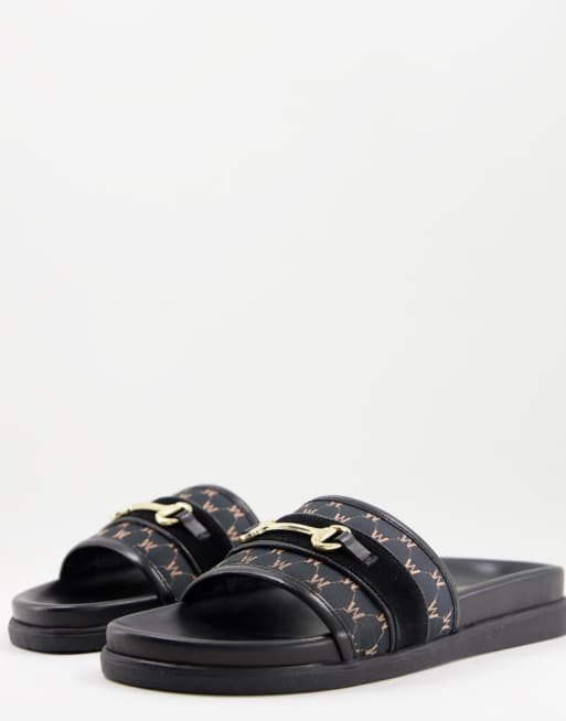Walk London Ronny snaffle monogram sliders in black