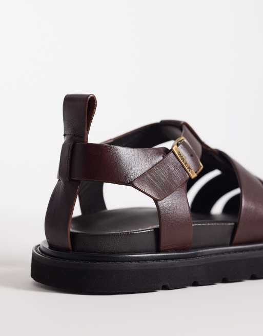 Walk London - Sandali da pescatore in pelle marrone, 4 di 4