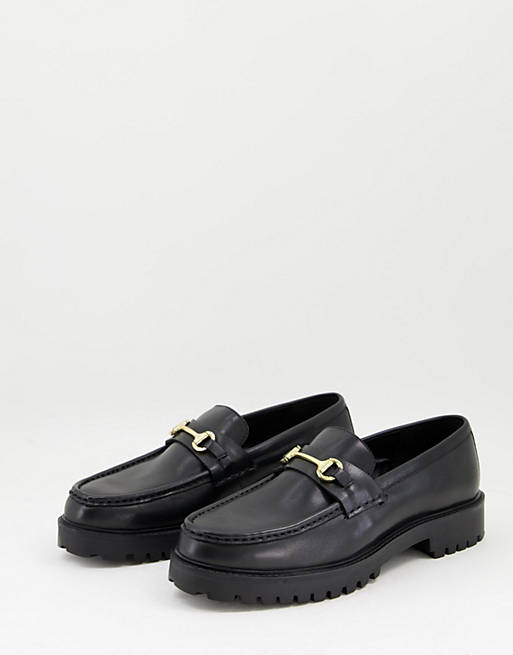 Walk London sean bar chunky loafers in black leather | ASOS