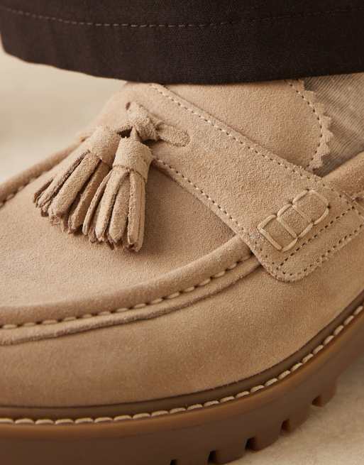 Walk London – Sean – Beiga loafers i mocka med tofsar, 2 av 4