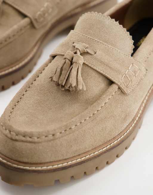 Walk London – Sean – Beige, grova loafers med tofsar av mocka, 2 av 4