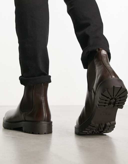 Walk London - Sean - Bottines Chelsea épaisses en cuir - Marron , 3 de 4