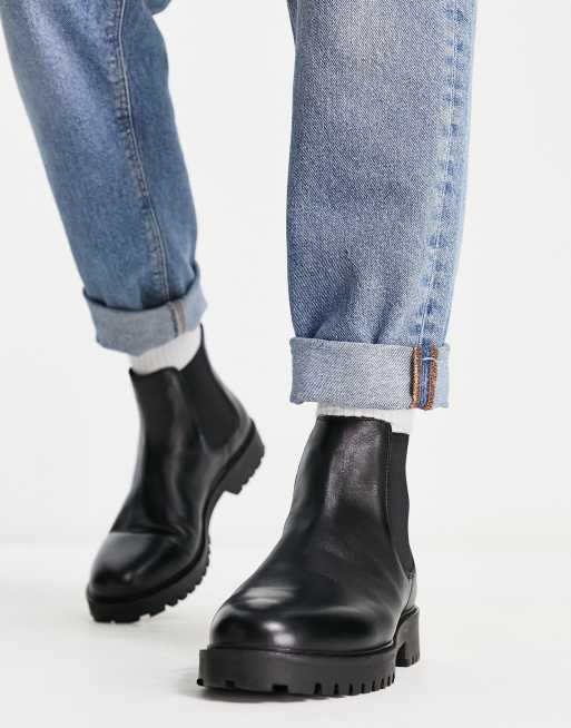 Walk London - Sean - Bottines Chelsea épaisses en cuir - Noir, 3 de 4