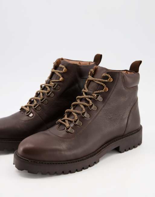 Walk London – Sean – Brązowe wysokie buty trekkingowe ze skóry