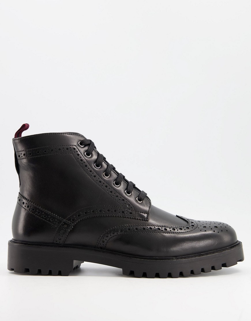 Walk London - Sean - Brogue-laarzen met dikke zool in zwart leer