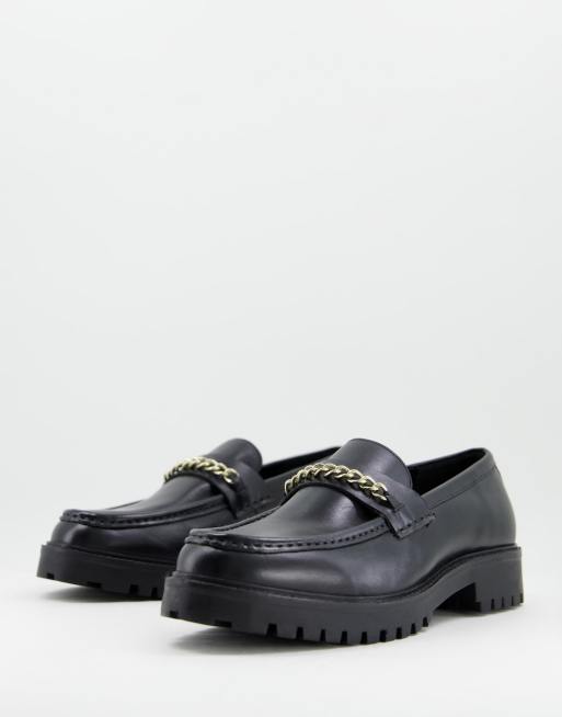 Walk London sean chain chunky loafers in black leather | ASOS