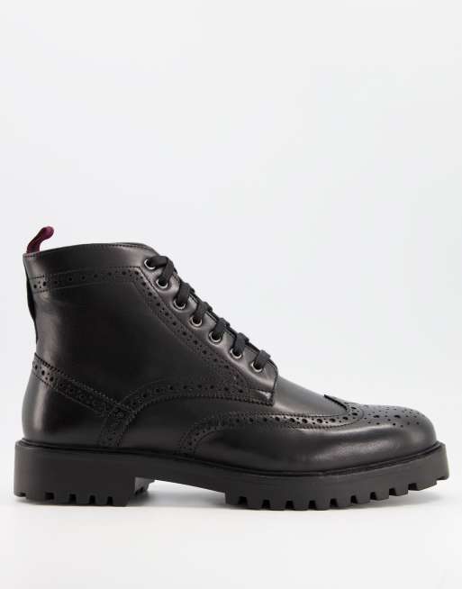 Walk London sean chunky brogue boots in black leather | ASOS