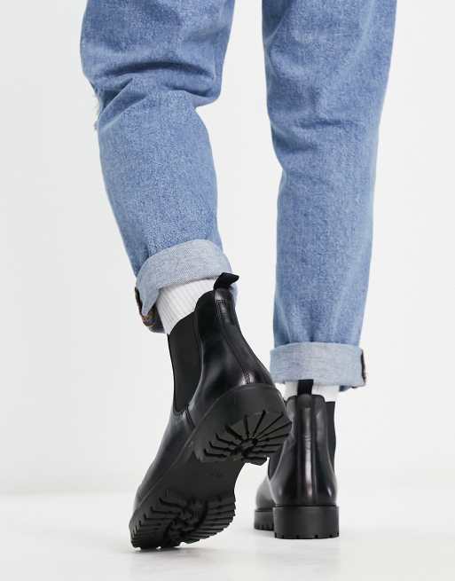 Walk London Sean chunky chelsea boots in black leather