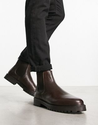 Walk London Sean chunky chelsea boots in brown leather  - ASOS Price Checker