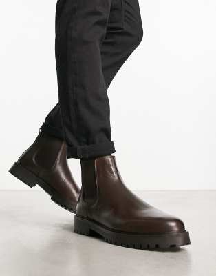 Walk London Sean Chunky Chelsea Boots In Brown Leather