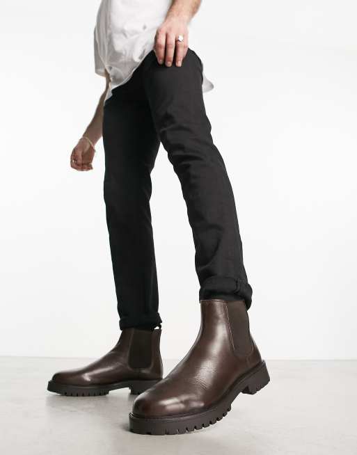 Walk London sean chunky chelsea boots in brown leather