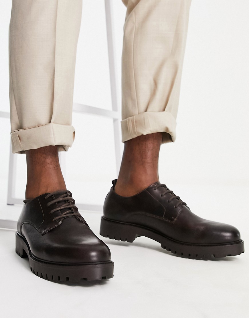 Walk London sean chunky lace up shoes in brown leather