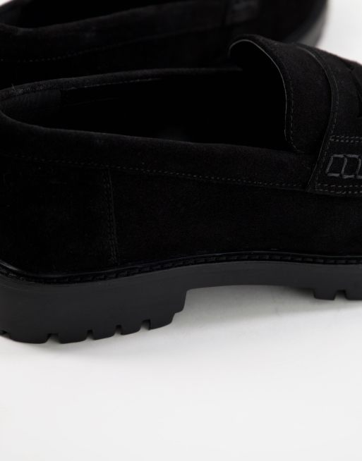 Walk London Sean chunky penny loafers in triple black suede