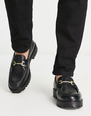 Walk London Sean chunky snaffle loafers in black leather  - ASOS Price Checker